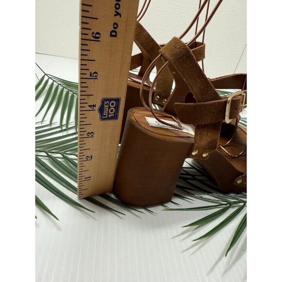 Steve Madden Women's Brown Buena—Bueno Wooden Strappy Block Heel Sandals Size 10 - Picture 6 of 12